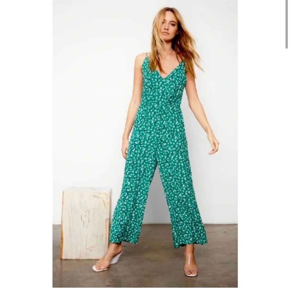 RAILS Green Floral Gabrielle Sweetpea Flower Wide Leg Jumpsuit Women's Size S